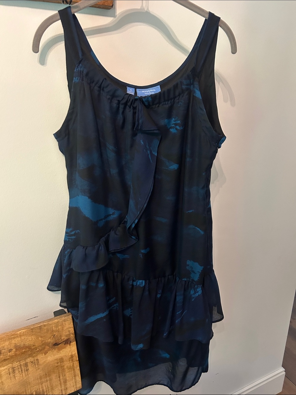 Simply Vera Vera Wang Navy Blue Patterned Ruffle Camisole Dress